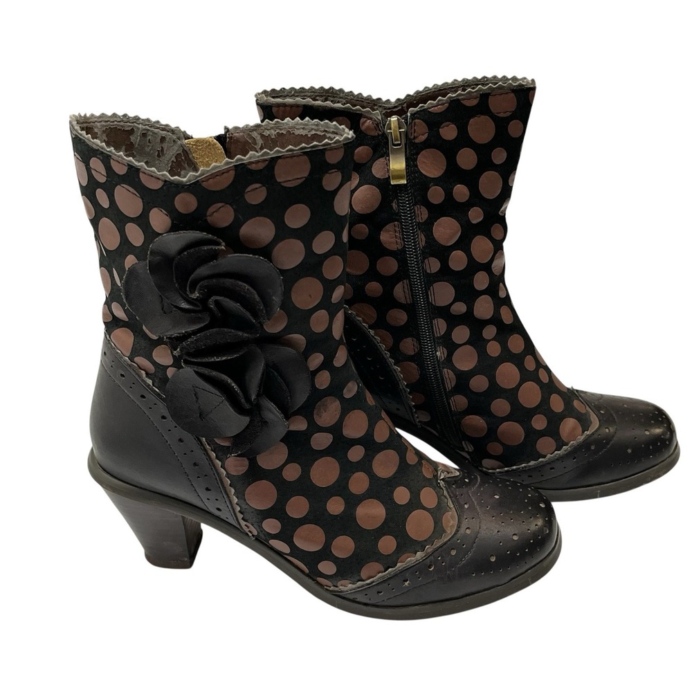 Lartiste Spring Perignon Boot Wing Tip Polka Dot Brown Leather Pink Size 38 7.5